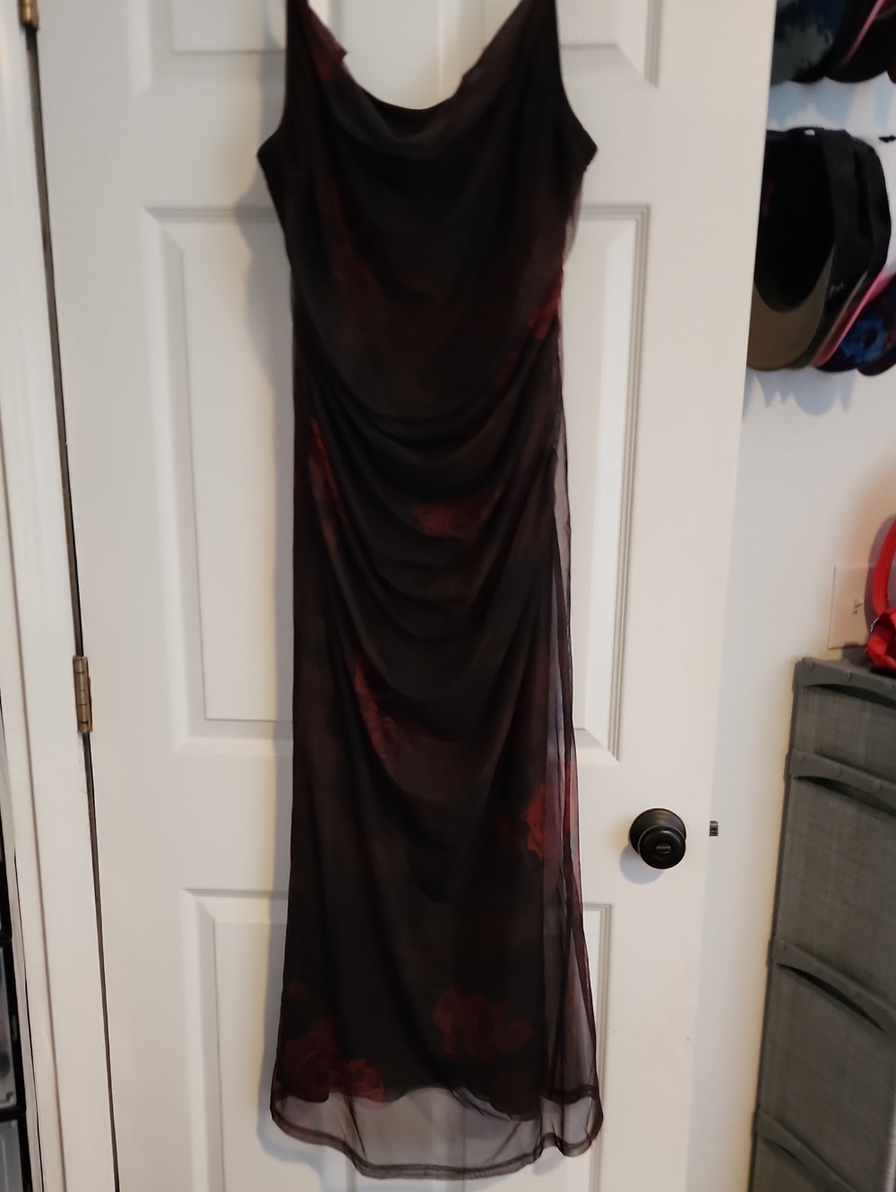 Cider Black Maxi Dress with Burgundy Floral Accents